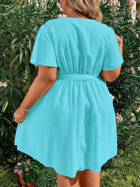 Vestido Plus Size Casual, Bainha com Babado e Manga Esvoaçante