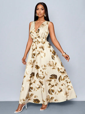 Vestido Longo Com Estampa Tropical