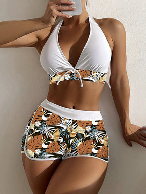 Biquíni Halter com Estampa Floral e Boxer - Jardim Tropical