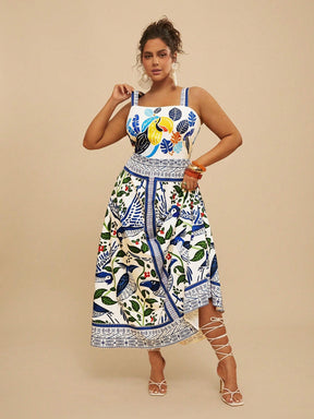 Vestido Plus Size Longo Elegante Tropical