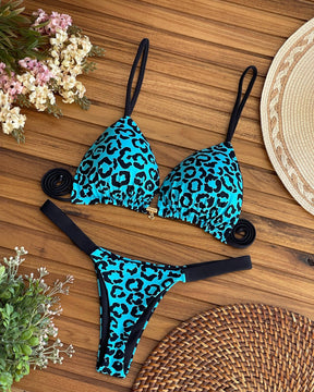 Biquíni com Saída de Praia - Preto Fita Onça Azul